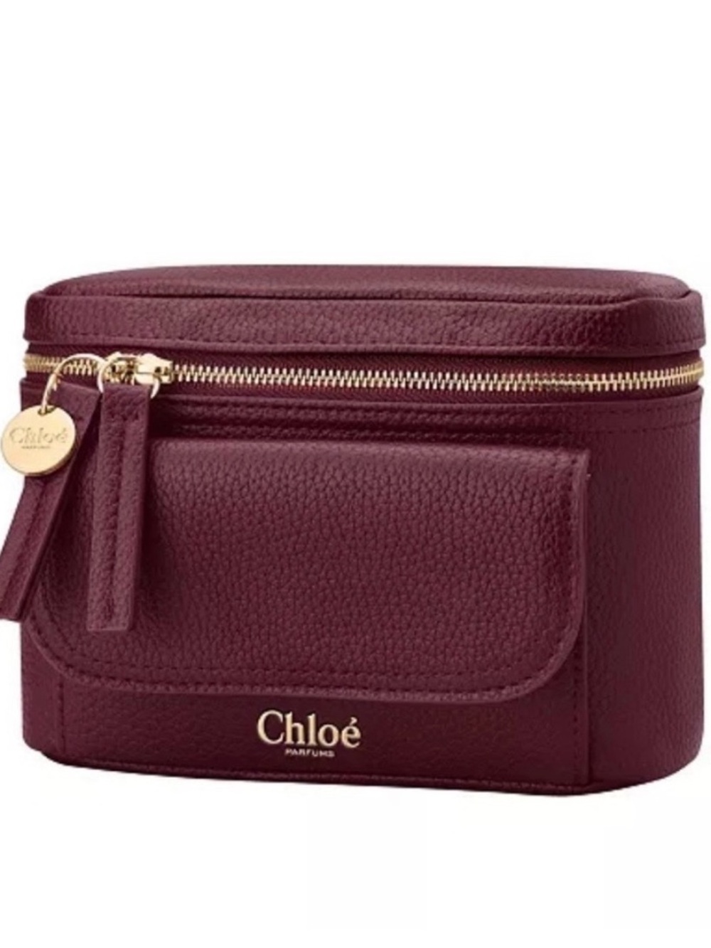 Chloé Burgundy Pebbled Leather Cosmetic Case with Gold Hardware